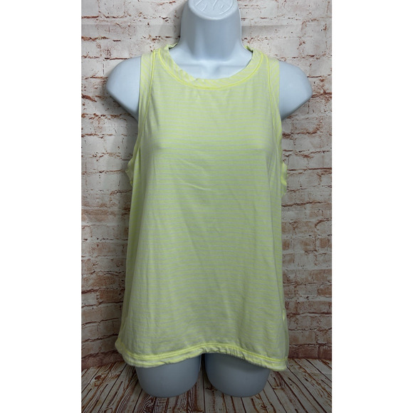 Calia Everyday Muscle Tank Top Sz M Neon Yellow Striped High Neck Shirt - Picture 1 of 6